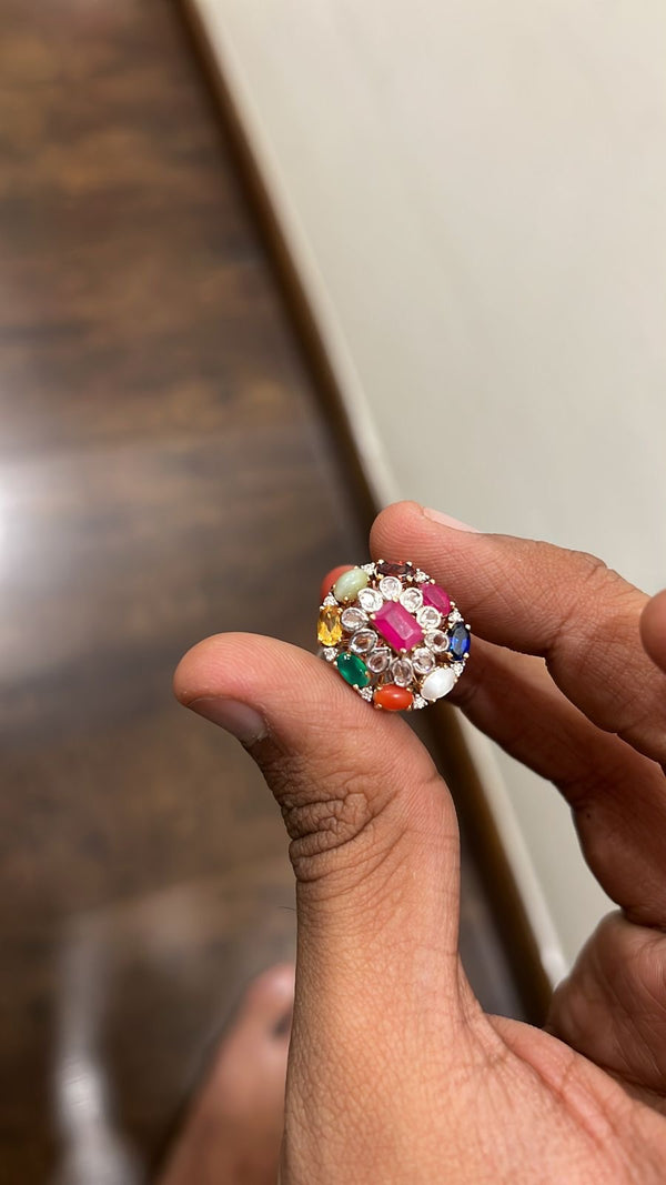 Eria Customised Navratna studded diamond ring