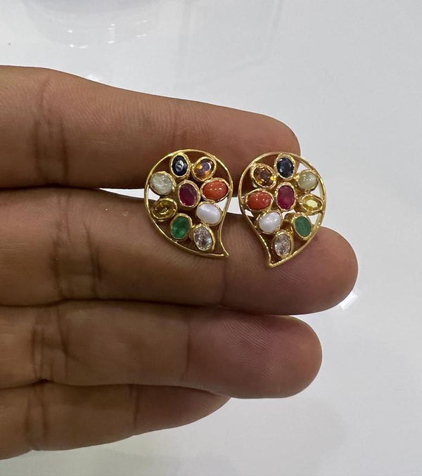 Eria Customised Mango Shapped Navratna Earrings