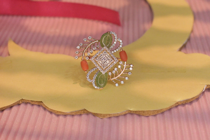 Eria 18K Gold natural emerald studded with white swarovski ring- R43
