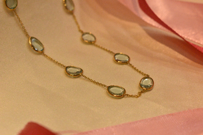 Eria 18K Gold Chain with Aqua gemstone original - C34