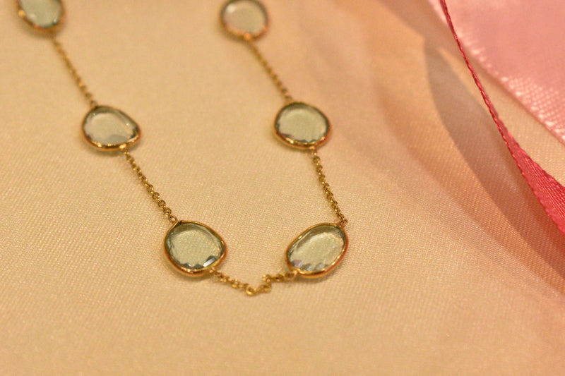 Eria 18K Gold Chain with Aqua gemstone original - C34