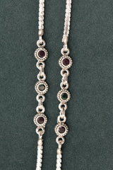 Minimalist silver fancy oxidised gemstones anklets - SG421