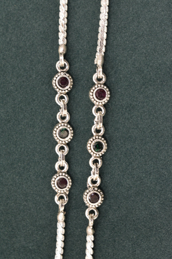 Minimalist silver fancy oxidised gemstones anklets - SG421