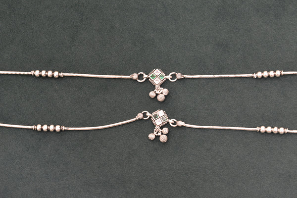 Minimalist silver fancy gemstones anklets - SG426