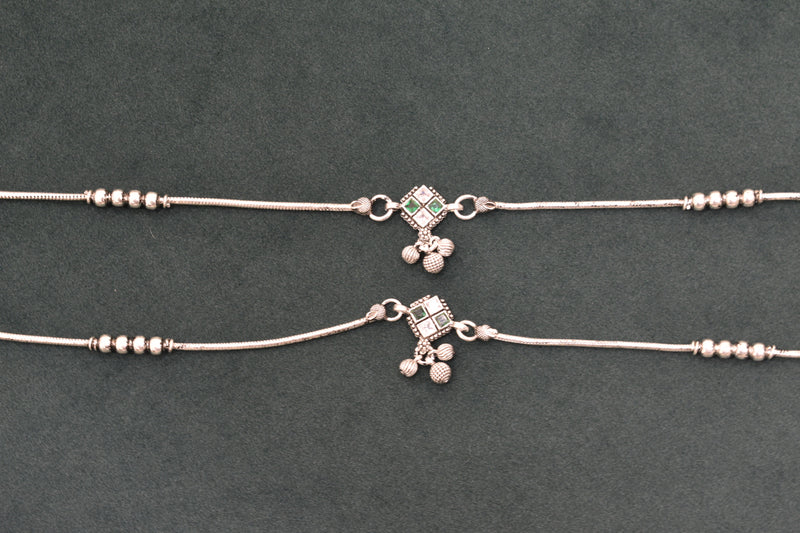 Minimalist silver fancy gemstones anklets - SG426