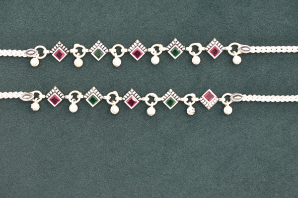 Minimalist silver fancy gemstones anklets - SG256