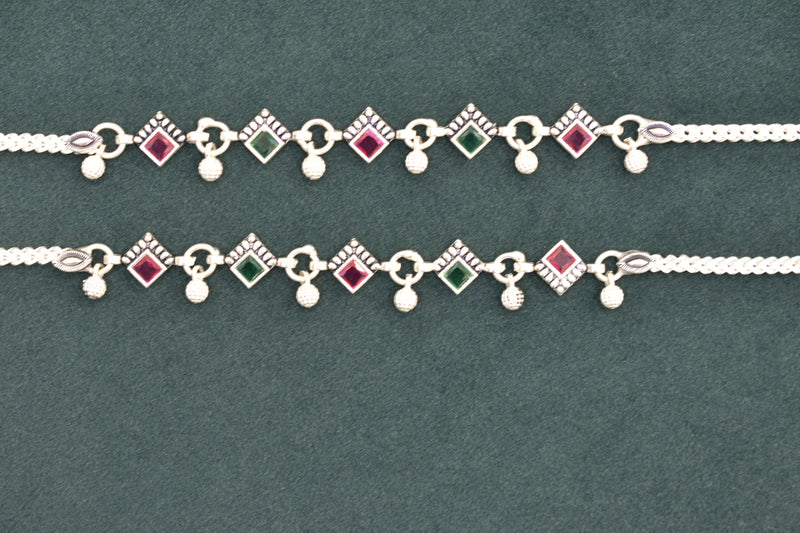 Minimalist silver fancy gemstones anklets - SG256