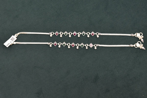 Minimalist silver fancy gemstones anklets - SG256