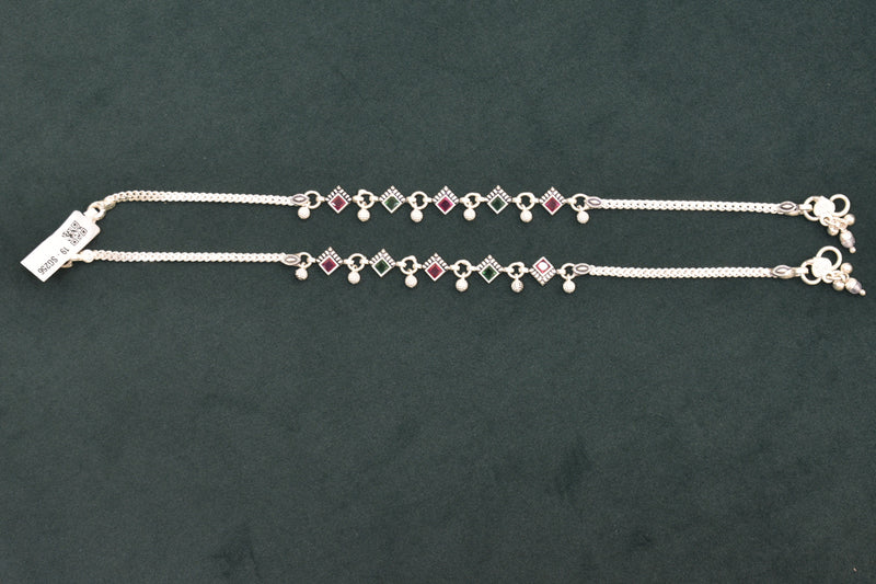 Minimalist silver fancy gemstones anklets - SG256