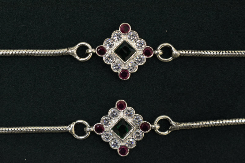 Minimalist silver fancy gemstones anklets - SG414