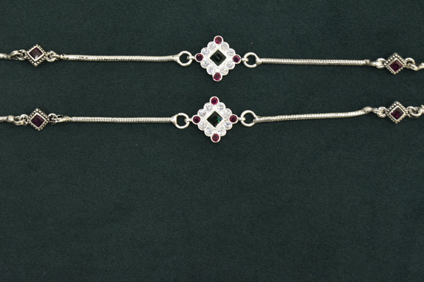 Minimalist silver fancy gemstones anklets - SG414