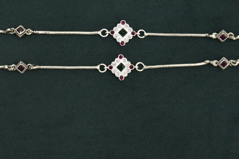 Minimalist silver fancy gemstones anklets - SG414