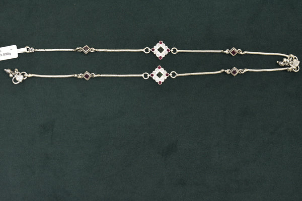 Minimalist silver fancy gemstones anklets - SG414