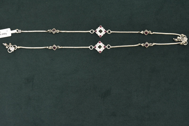 Minimalist silver fancy gemstones anklets - SG414