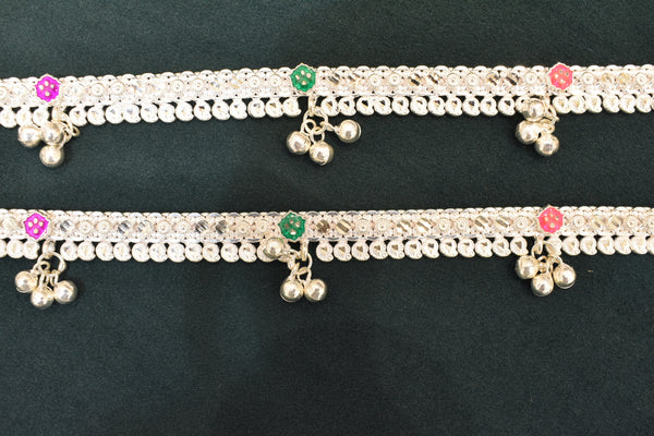 Minimalist silver fancy gemstones anklets - SG81