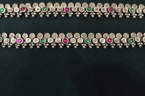 Minimalist silver oxidised gold polish anklets - SG419