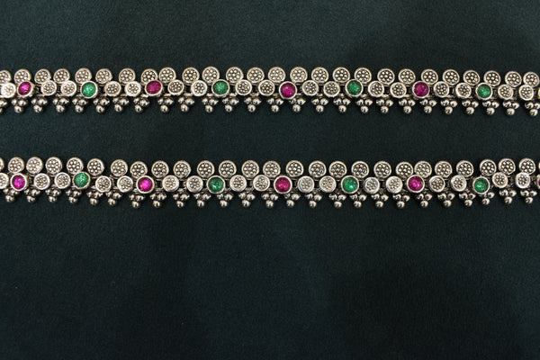 Minimalist silver oxidised gold polish anklets - SG419