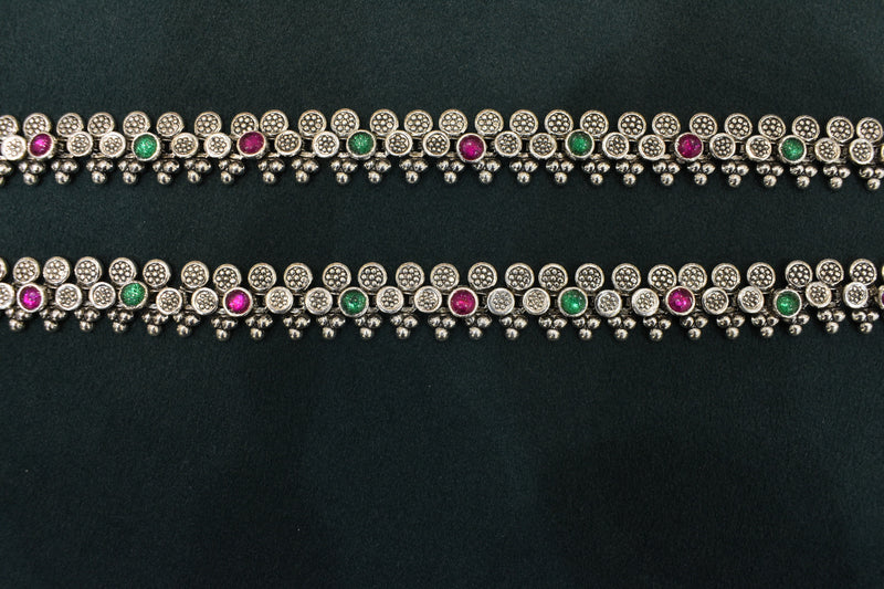 Minimalist silver oxidised gold polish anklets - SG419
