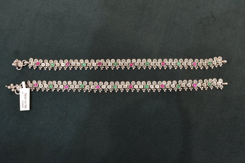 Minimalist silver oxidised gold polish anklets - SG419