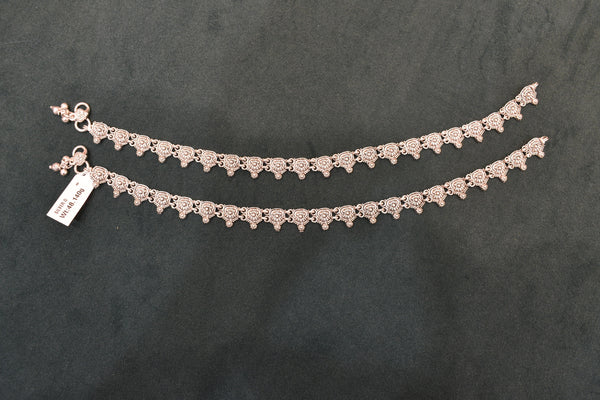 Minimalist silver oxidised plain anklets - SG416