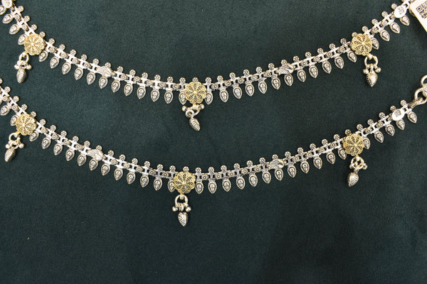 Minimalist silver oxidised gold polish anklets - SG24