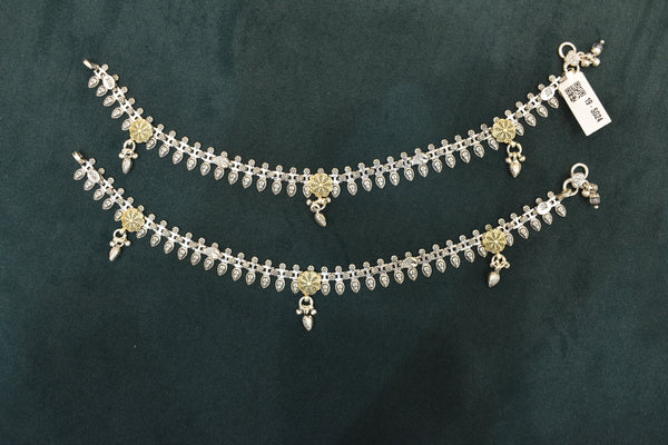 Minimalist silver oxidised gold polish anklets - SG24