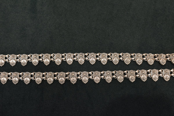 Minimalist silver oxidised plain anklets - SG415