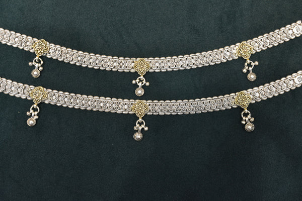 Minimalist silver oxidised gold palaish  anklets -SG16