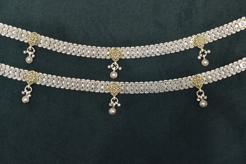 Minimalist silver oxidised gold palaish  anklets -SG16