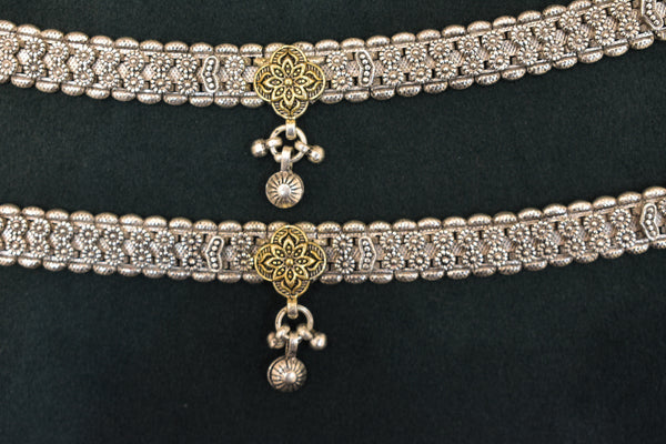 Minimalist silver oxidised gold palaish  anklets -SG16