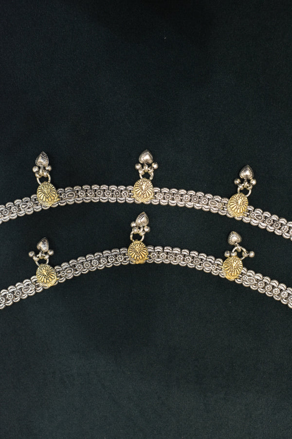 Minimalist silver oxidised gold palaish  anklets -SG15