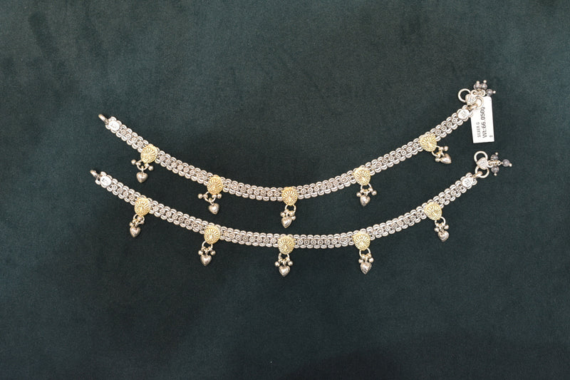 Minimalist silver oxidised gold palaish  anklets -SG15