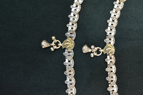 Minimalist silver oxidised gold palaish  anklets -SG23