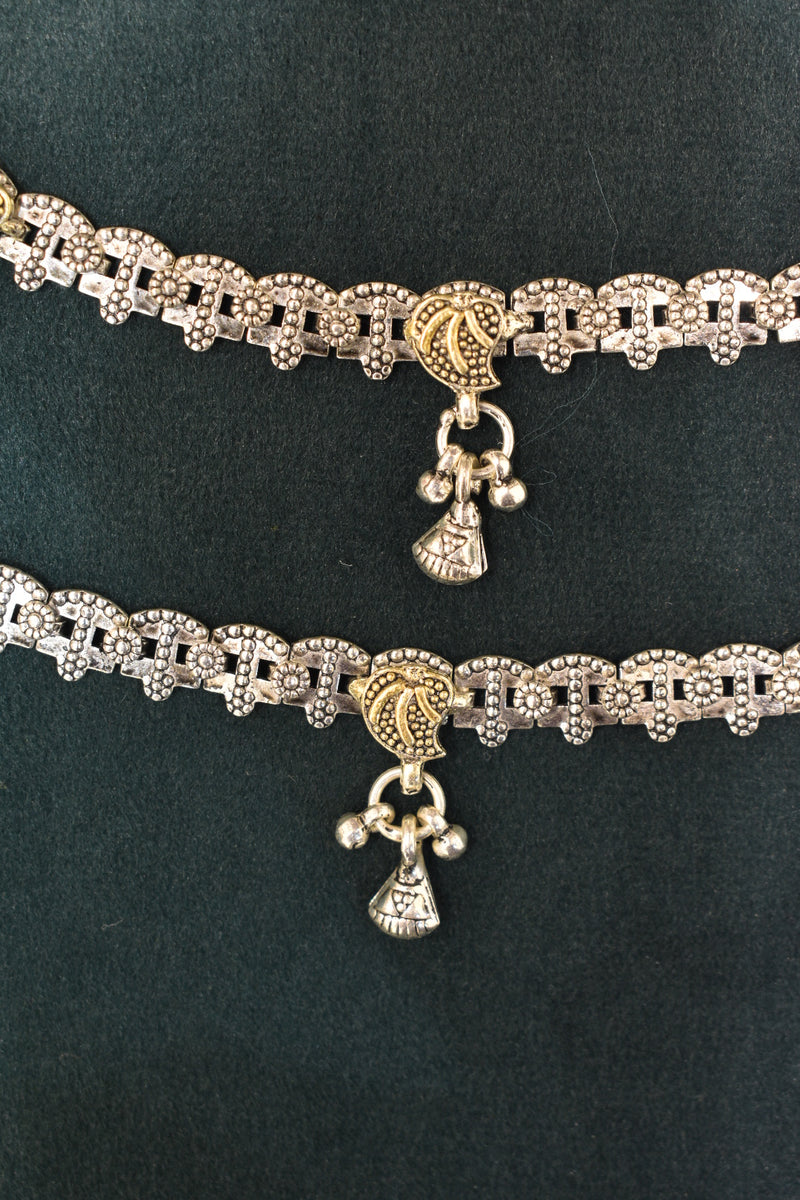 Minimalist silver oxidised gold palaish  anklets -SG23