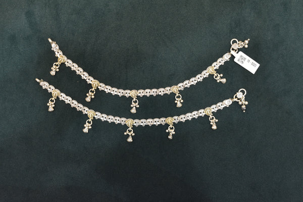 Minimalist silver oxidised gold palaish  anklets -SG23