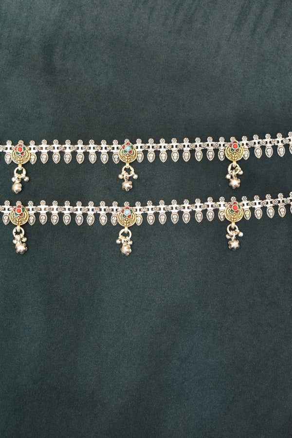 Minimalist silver oxidised gold palaish  anklets -SG17