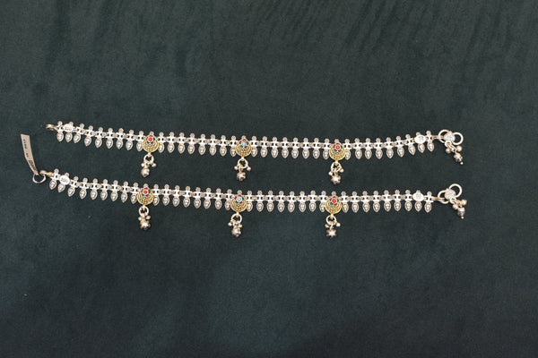 Minimalist silver oxidised gold palaish  anklets -SG17