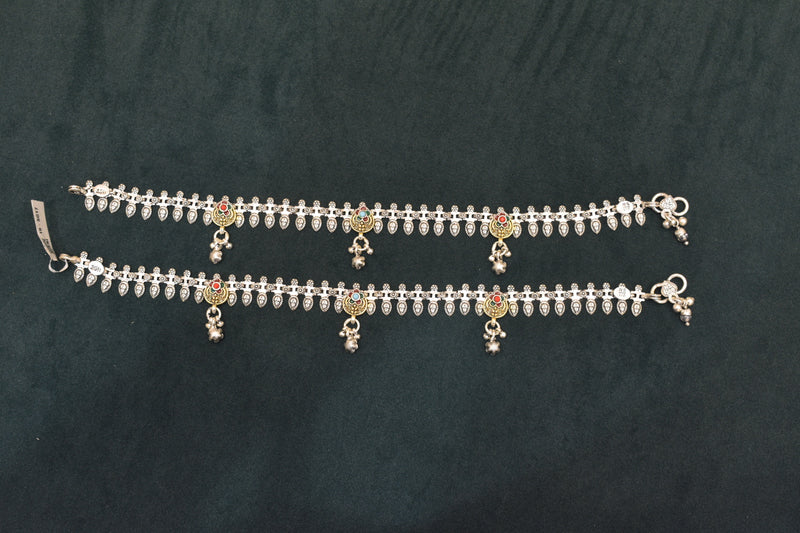 Minimalist silver oxidised gold palaish  anklets -SG17