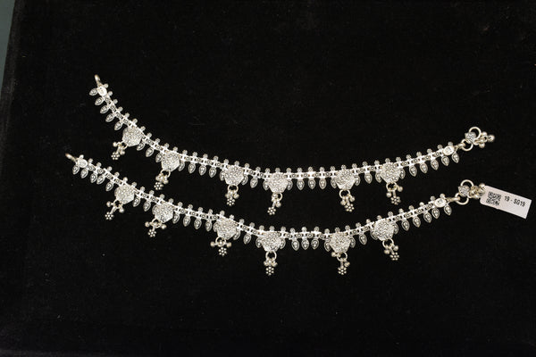 Minimalist silver oxidised plain  anklets -SG19