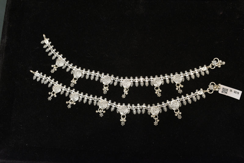 Minimalist silver oxidised plain  anklets -SG19