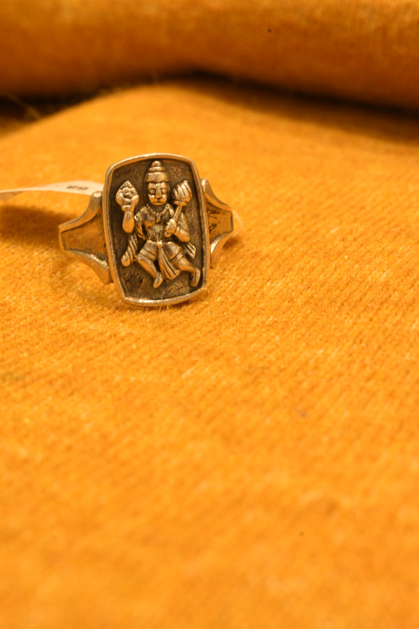 silver oxidised jai hanuman fancy  ring common 68-43