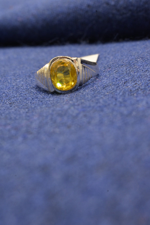 silver yellow shapphire men`s ring 68-258