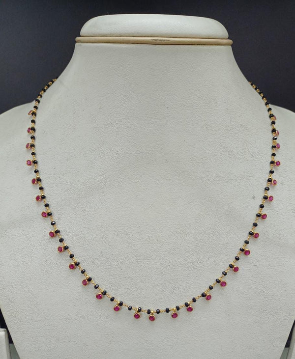 Eria Customised black beads and ruby gold chain