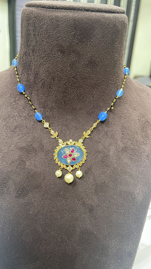 Eria Customised natural blue sapphire and black beads necklace
