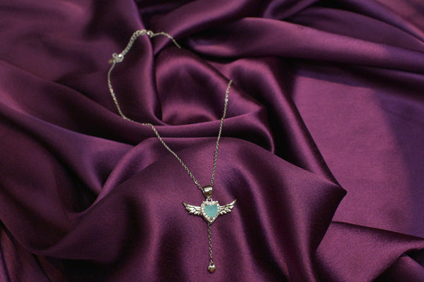 Turquoise-tinted silver necklace- SN34