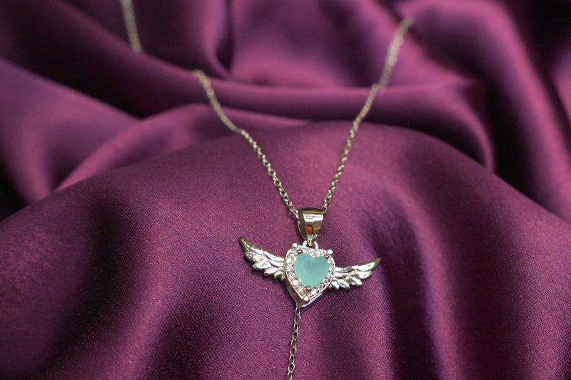 Turquoise-tinted silver necklace- SN34