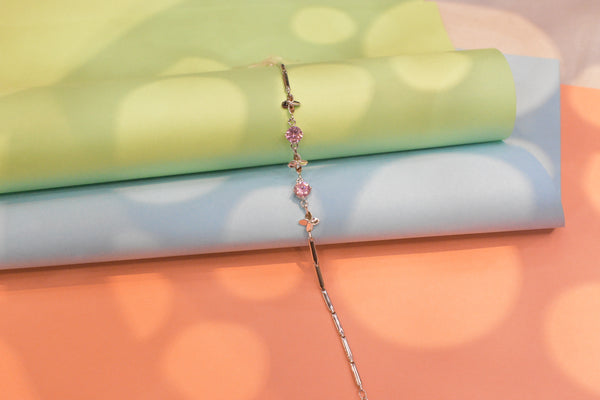 Iridescent Pink Sapphire Silver Bracelet  - SK22