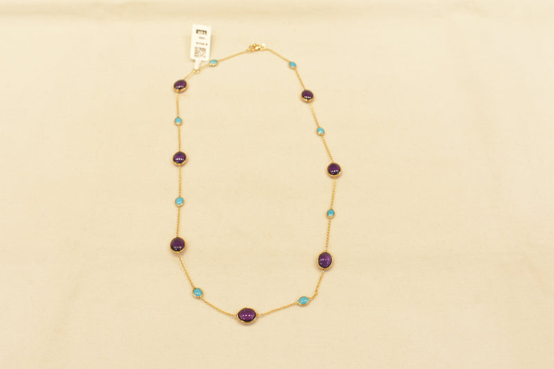 Eria 18K Feroza Natural Gemstone stone Chain with Amethyst, Rose Gold- C7