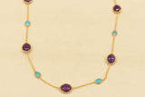 Eria 18K Feroza Natural Gemstone stone Chain with Amethyst, Rose Gold- C7