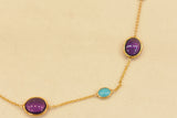 Eria 18K Feroza Natural Gemstone stone Chain with Amethyst, Rose Gold- C7